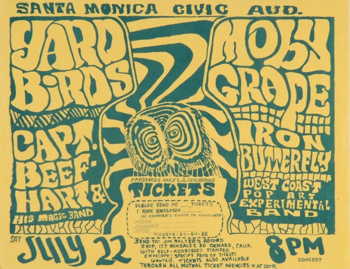 Yardbirds & Moby Grape Santa Monica Civic Auditorium HANDBILL 1967 ...