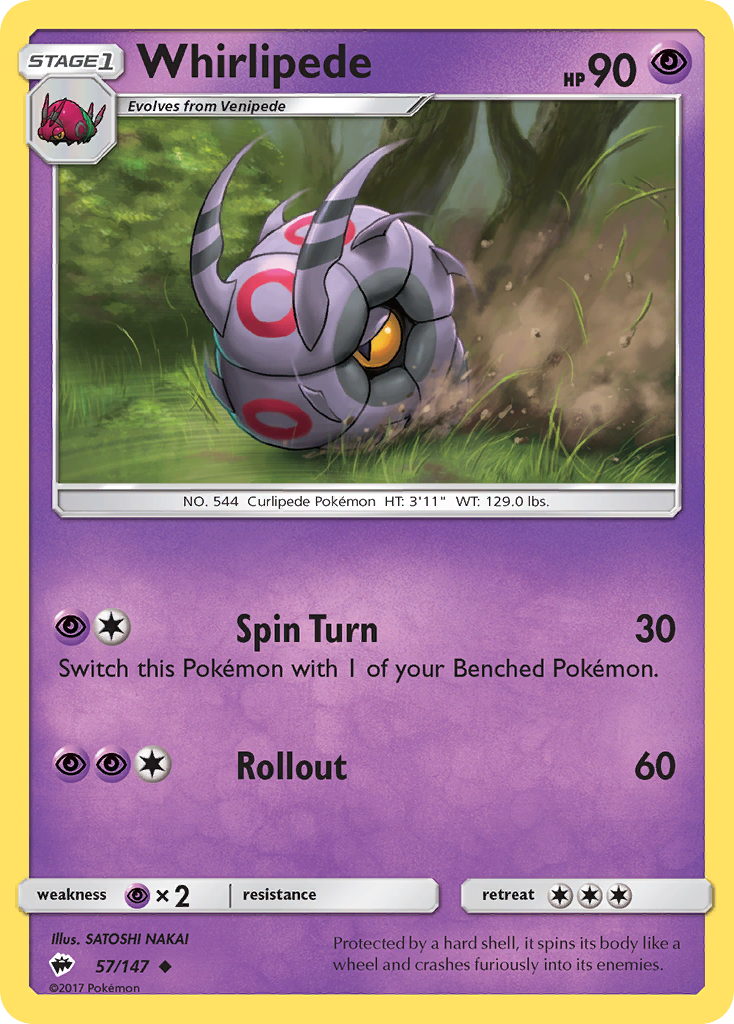 Whirlipede (57/147) - Burning Shadows Pokémon Card