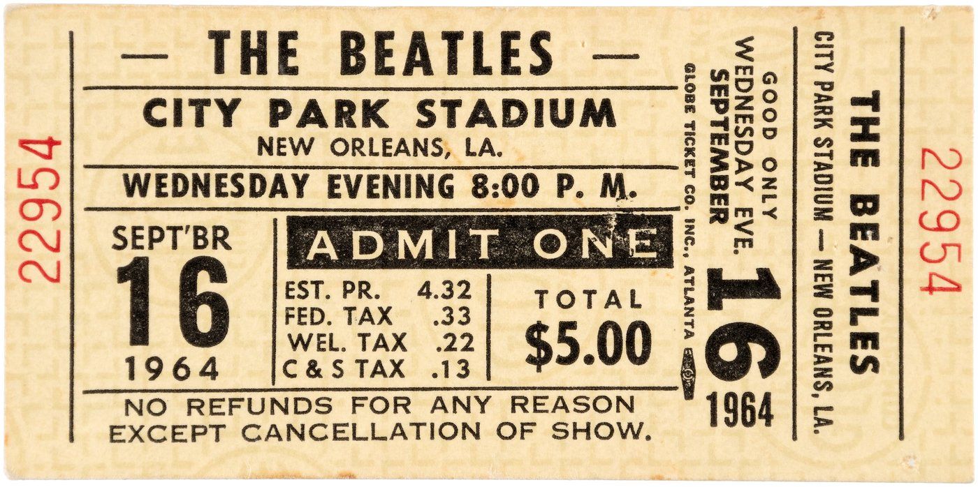 The Beatles Park Stadium Ticket 1964 Concert Poster
