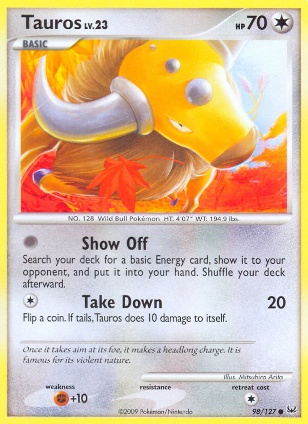 Tauros (98/127) - Platinum Pokémon Card