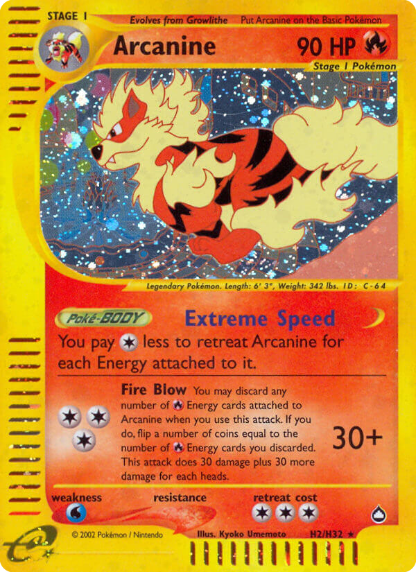 Arcanine (H2) - Aquapolis Pokémon Card