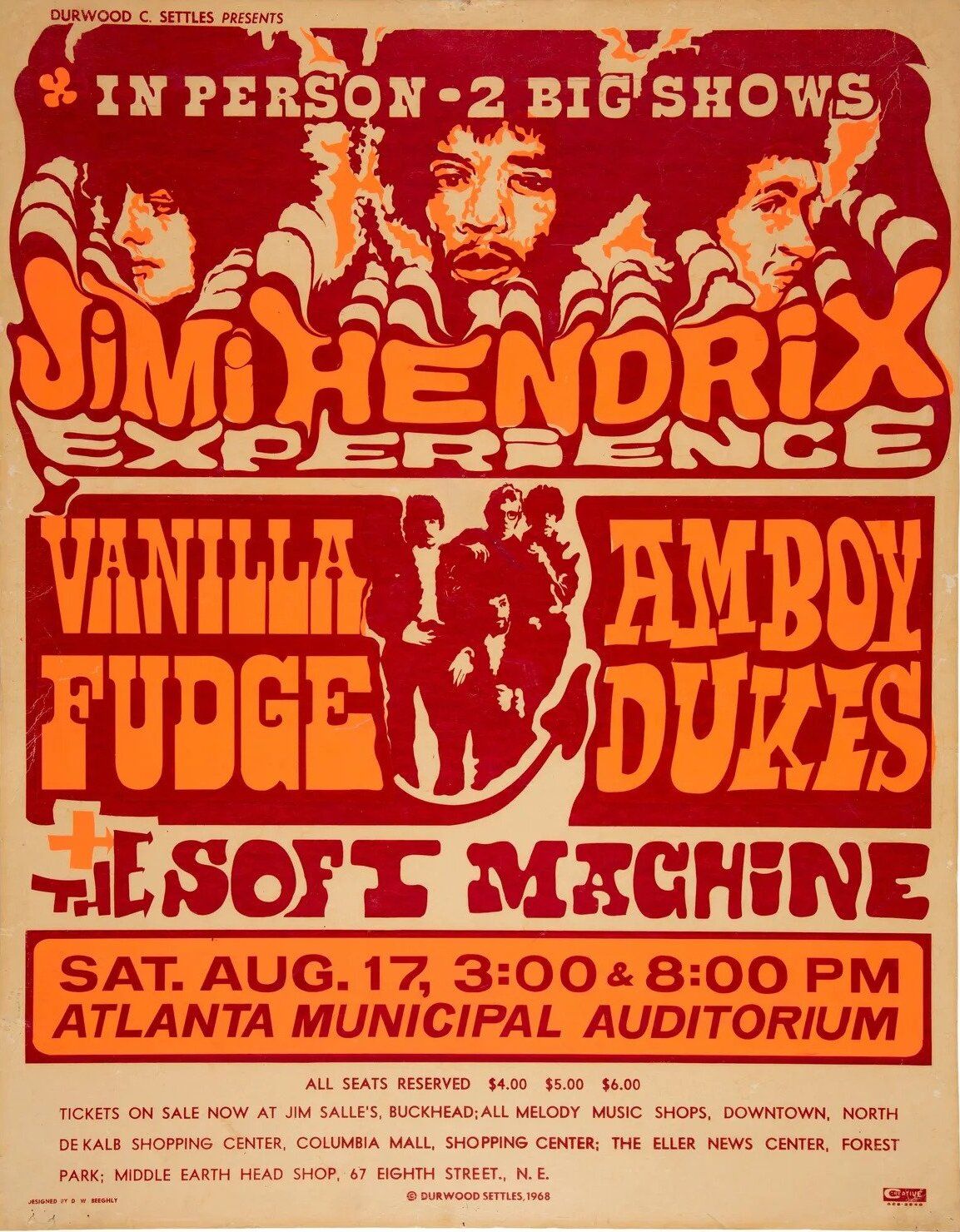 1968-Atlanta Municipal Auditorium-Jimi Hendrix Experience Concert Poster
