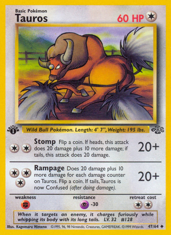 Tauros (47/64) - Jungle (1st Edition) Pokémon Card