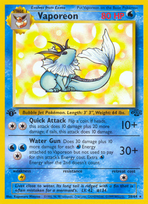 Vaporeon (28/64) - Jungle (1st Edition) Pokémon Card