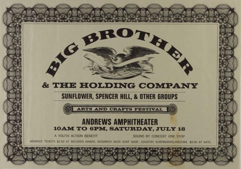 Big Brother & the Holding Company Andrew Amphitheater 1967 Concert Poster