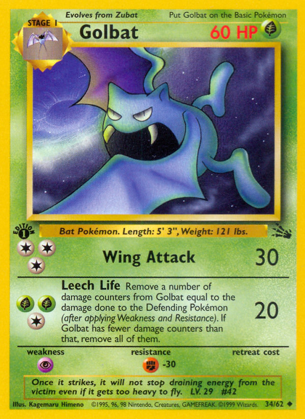 Golbat (34/62) - Fossil (1st Edition) Pokémon Card