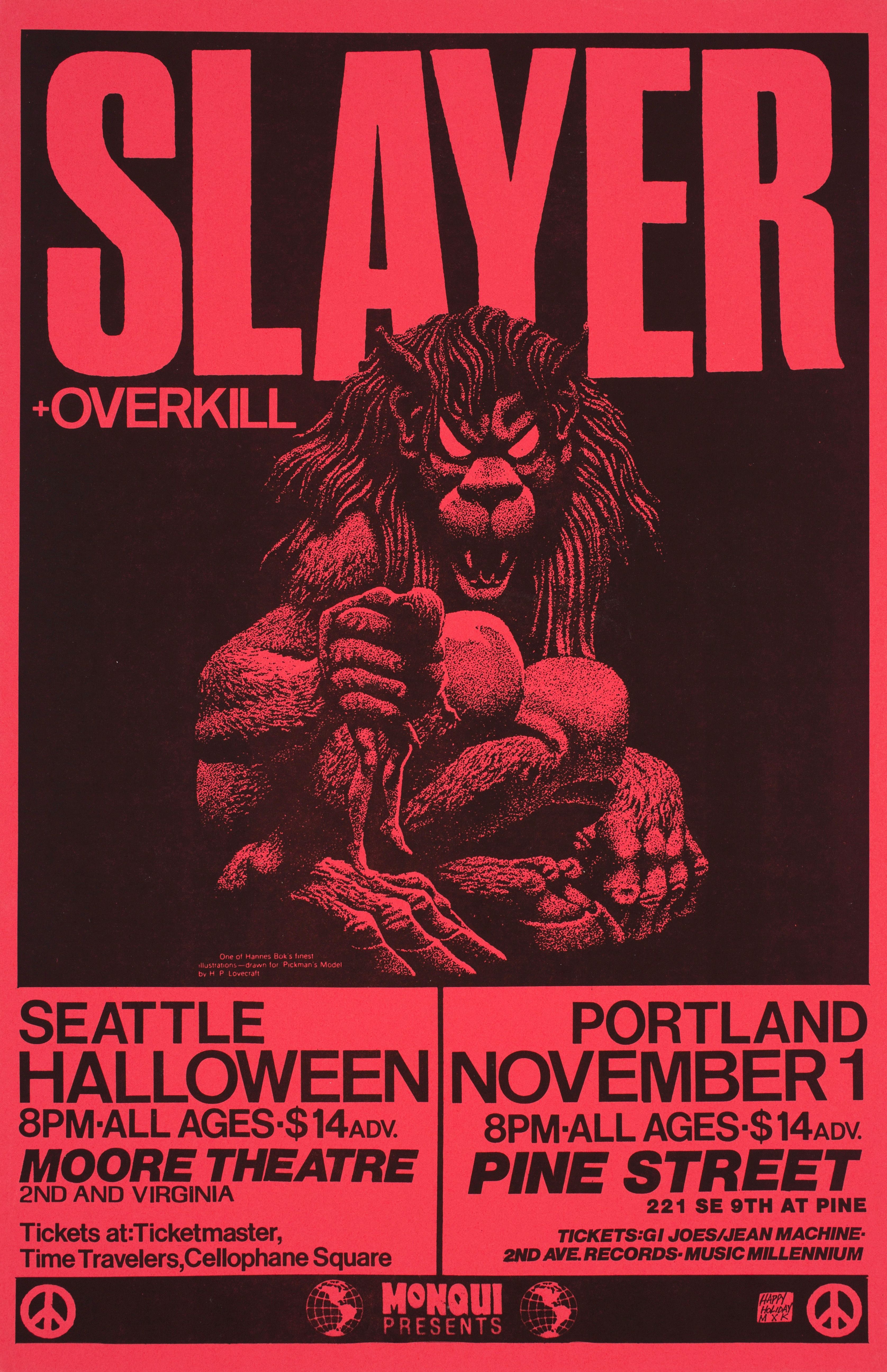 MXP-260.3 Slayer Moore Theater & Pine Street Theatre 1986 Concert Poster