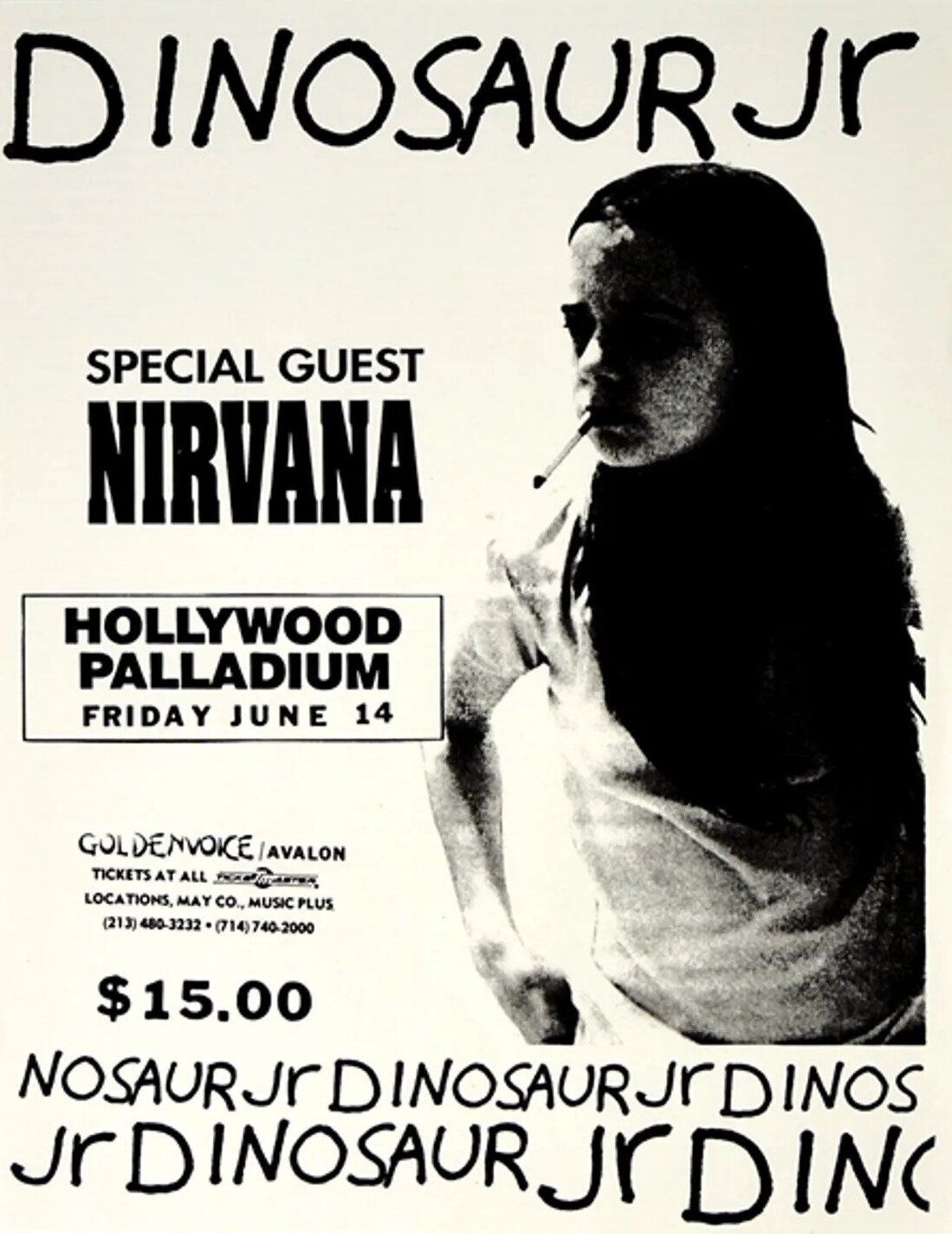 Nirvana & Dinosaur Jr Hollywood Palladium 1991 Concert Poster