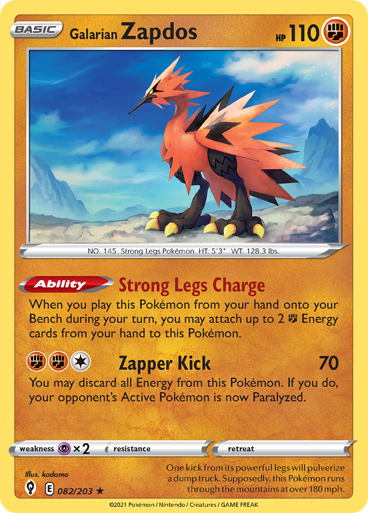 Galarian Zapdos (82/203) - Evolving Skies Pokémon Card