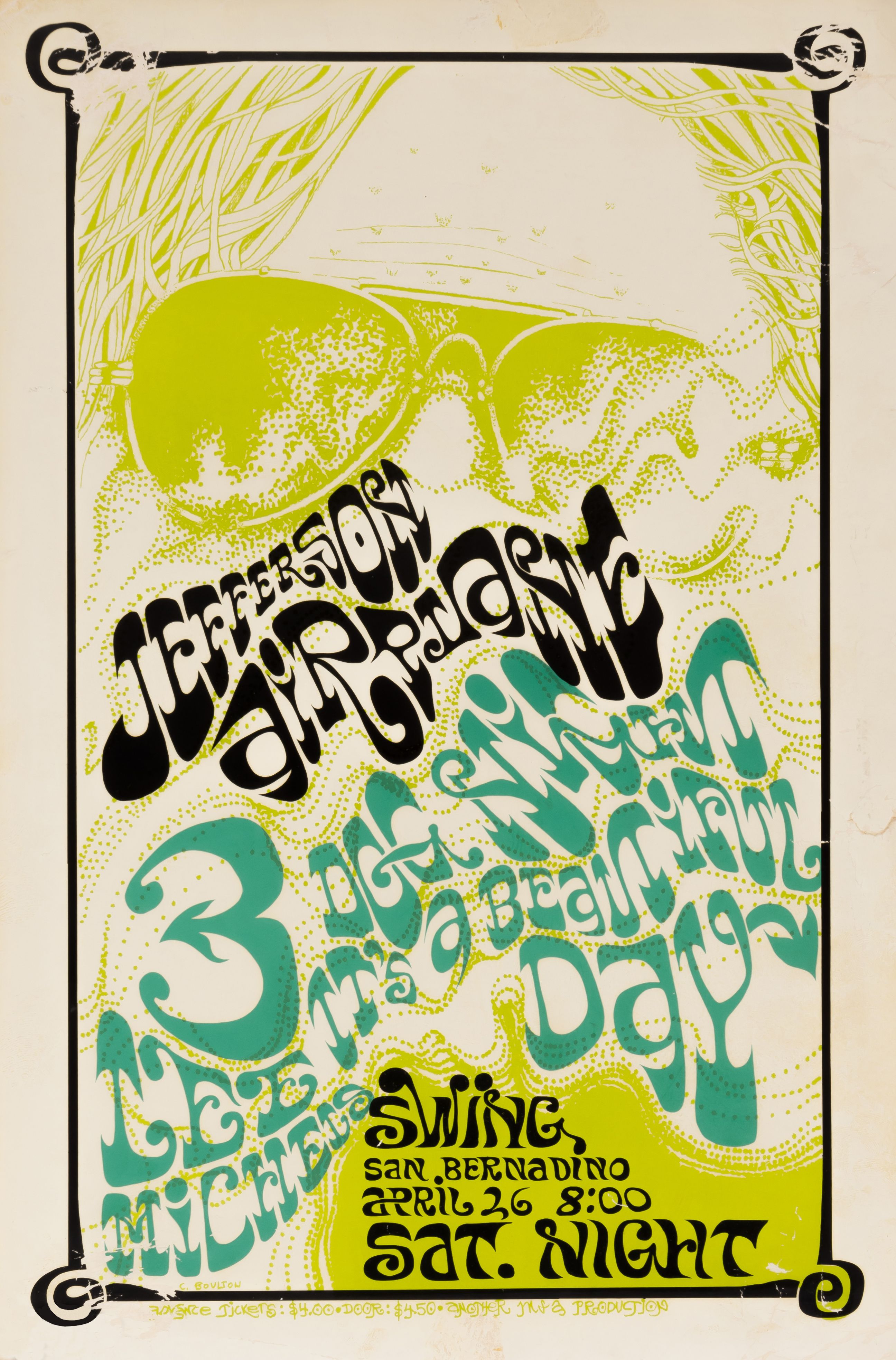 Jefferson Airplane at Swing Auditorium 1969 Concert Poster