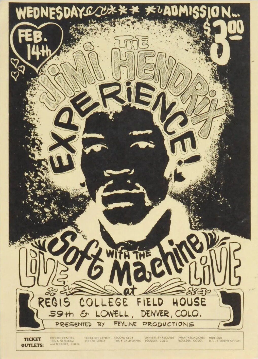 1968-Regis College Field House-Jimi Hendrix Experience Concert Poster