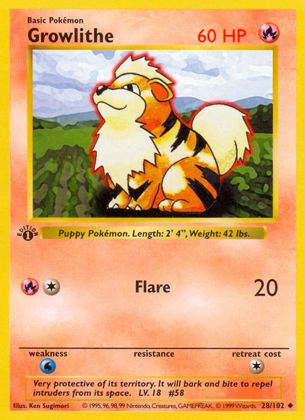 Growlithe (28/102) - Base (1st Edition) Pokémon Card