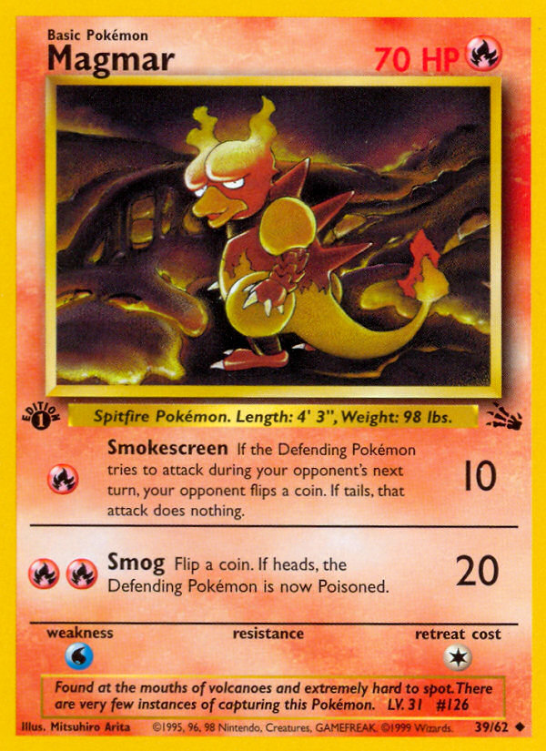 Magmar (39/62) - Fossil (1st Edition) Pokémon Card