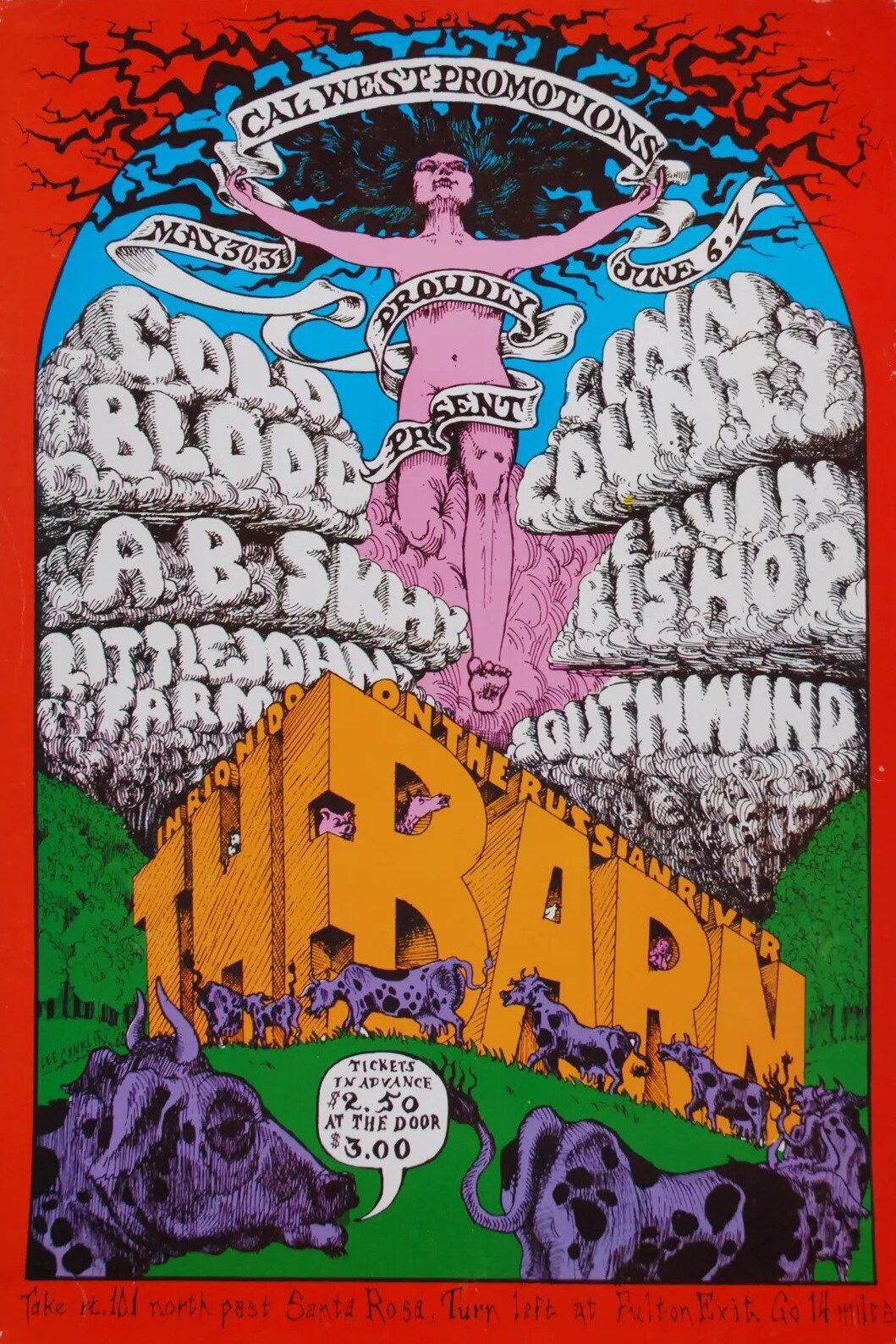 1969-Lee Conklin-The Barn-Cold Blood Concert Poster
