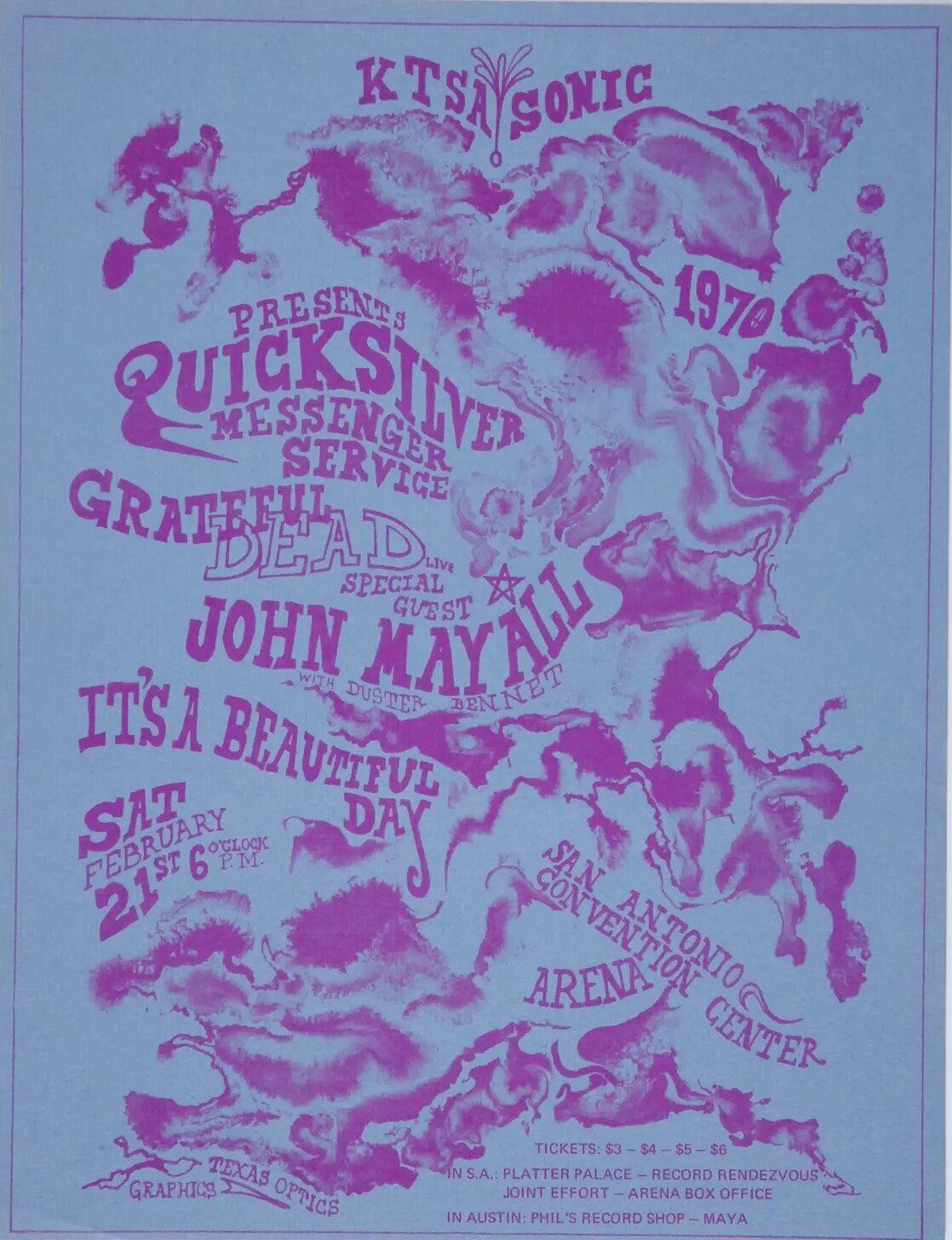 Grateful Dead San Antonio Convention Center 1970 Concert Poster