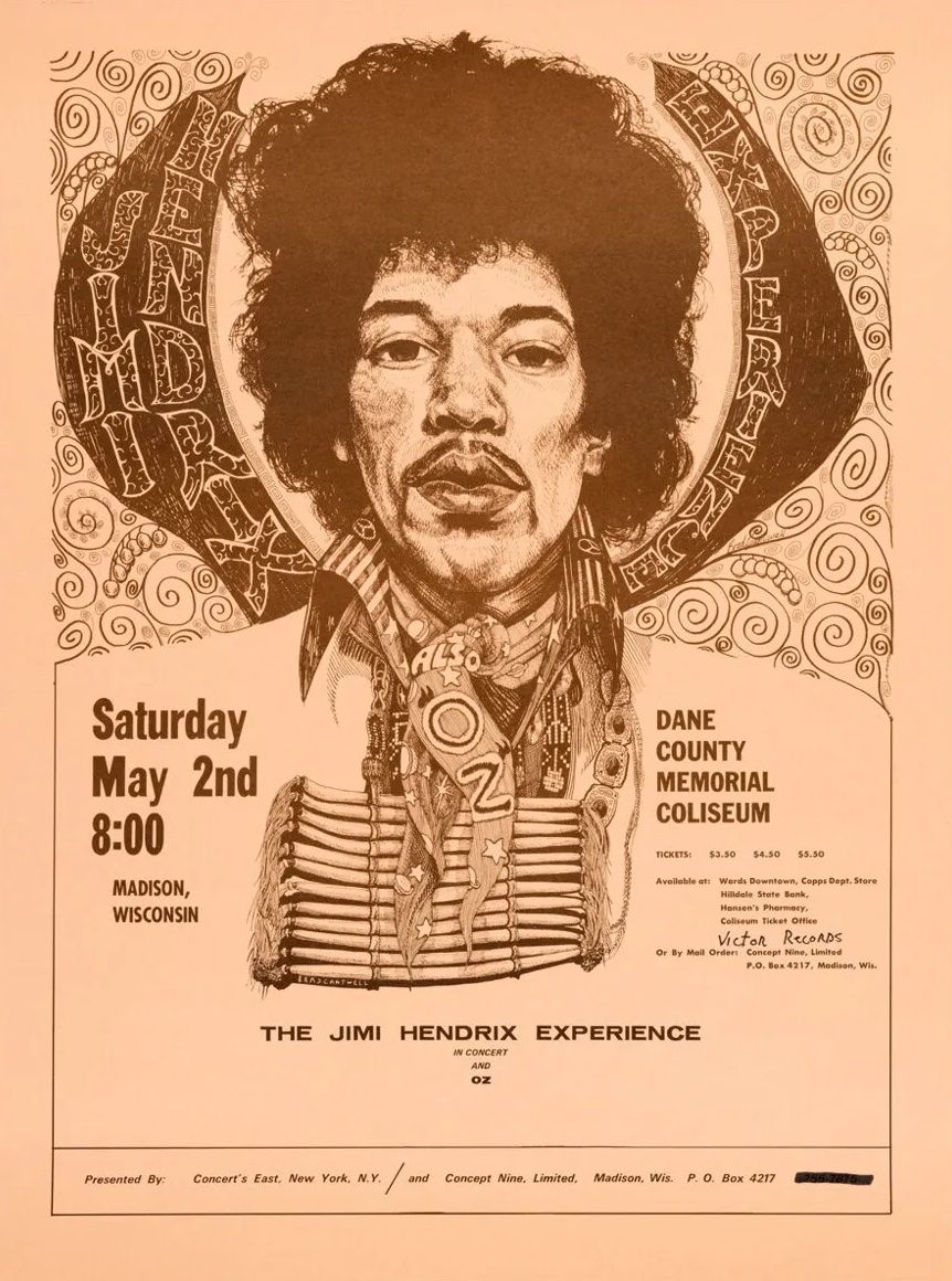 Jimi Hendrix Experience Dane County Coliseum 1970 Concert Poster