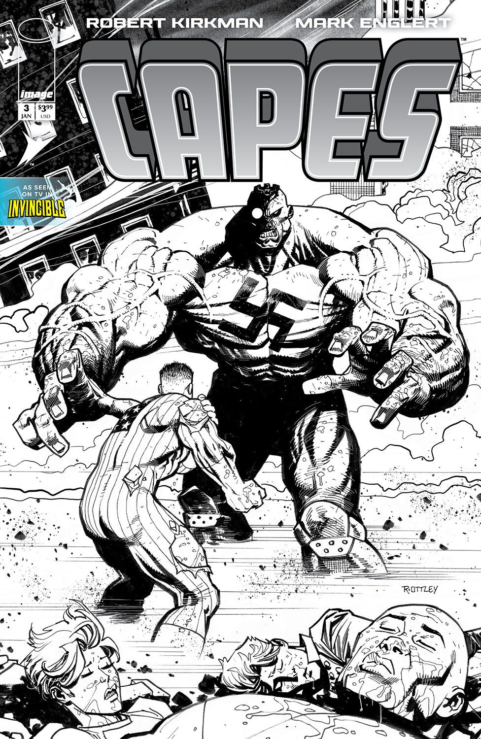 Invincible Universe Capes #3 (Cvr E Inc 1:50 Ryan Ottley B&W Variant) Comic