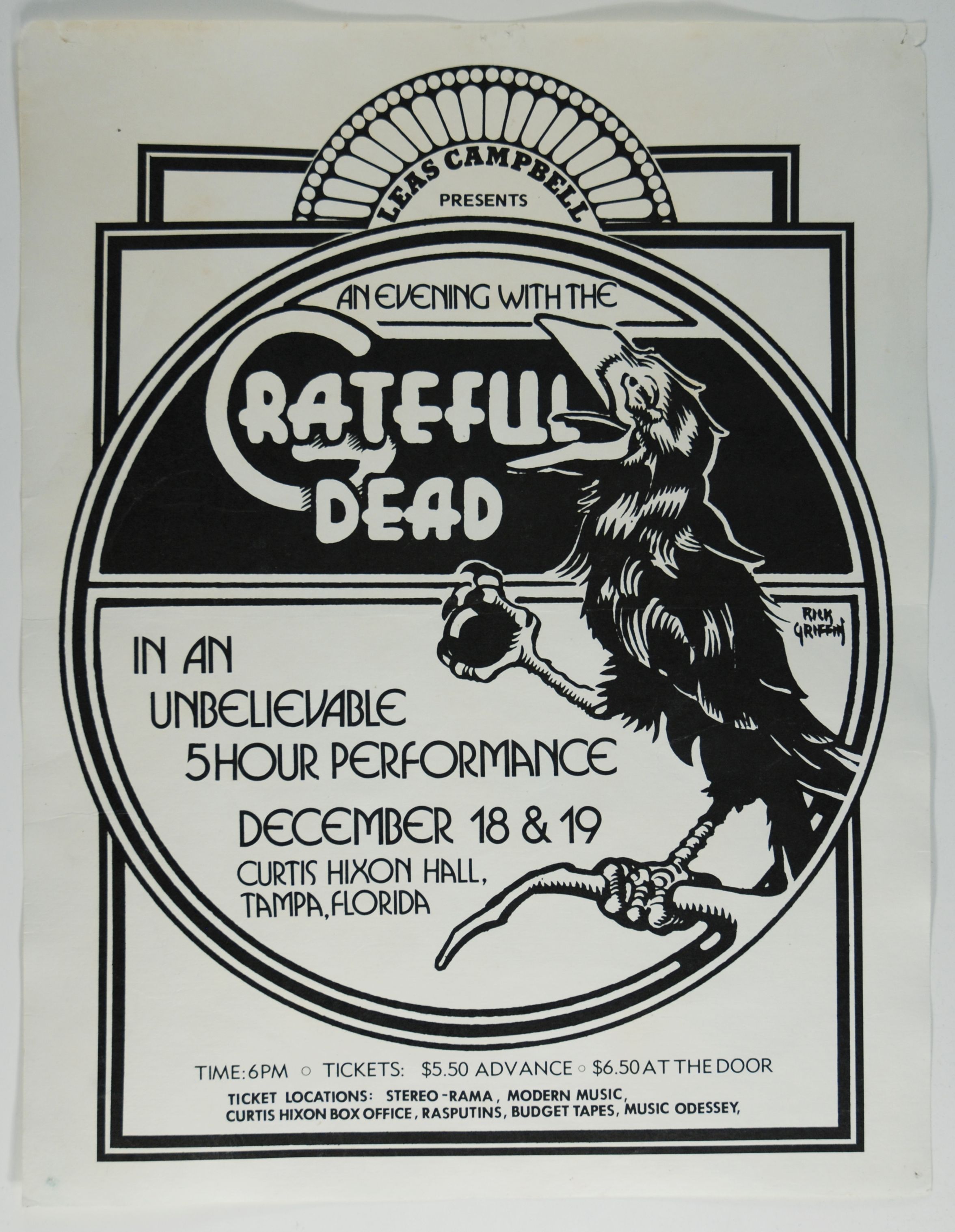 Grateful Dead Curtis Hixon Hall 1973 Concert Poster