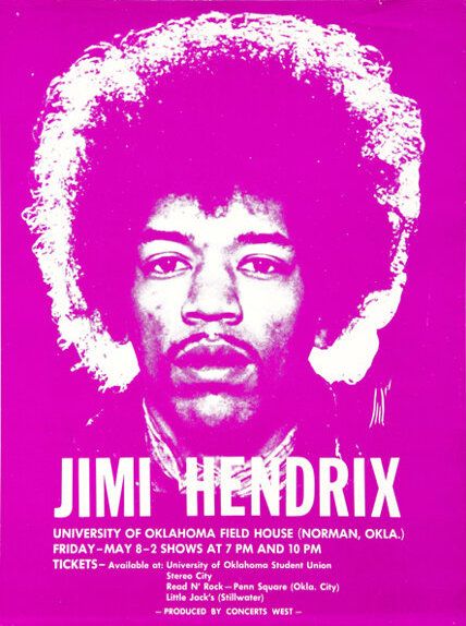 Jimi Hendrix University of Oklahoma Fieldhouse HANDBILL 1970 Concert Poster