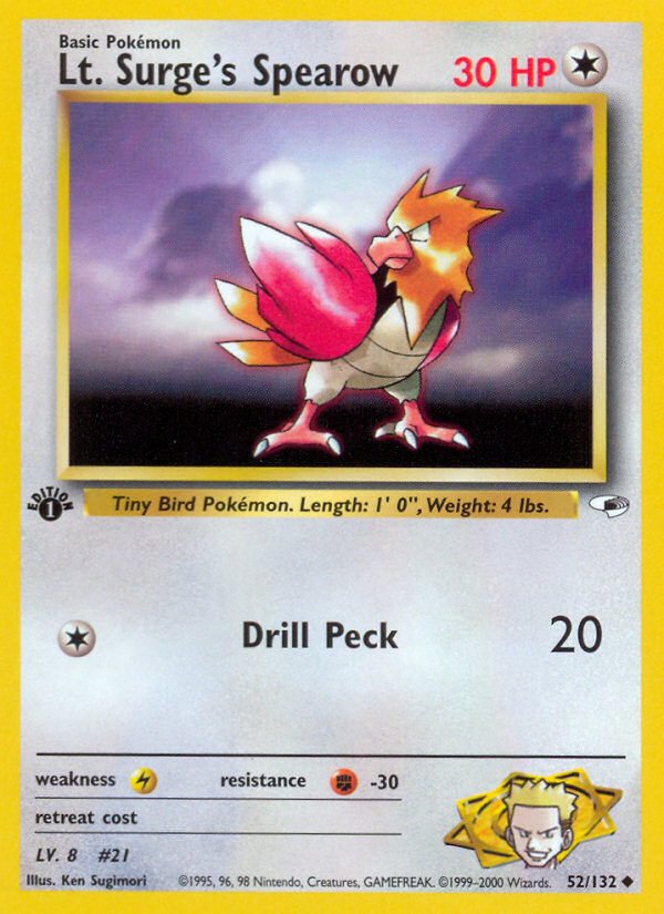 Lt. Surge's Spearow (52/132) - Gym Heroes (1st Edition) Pokémon Card