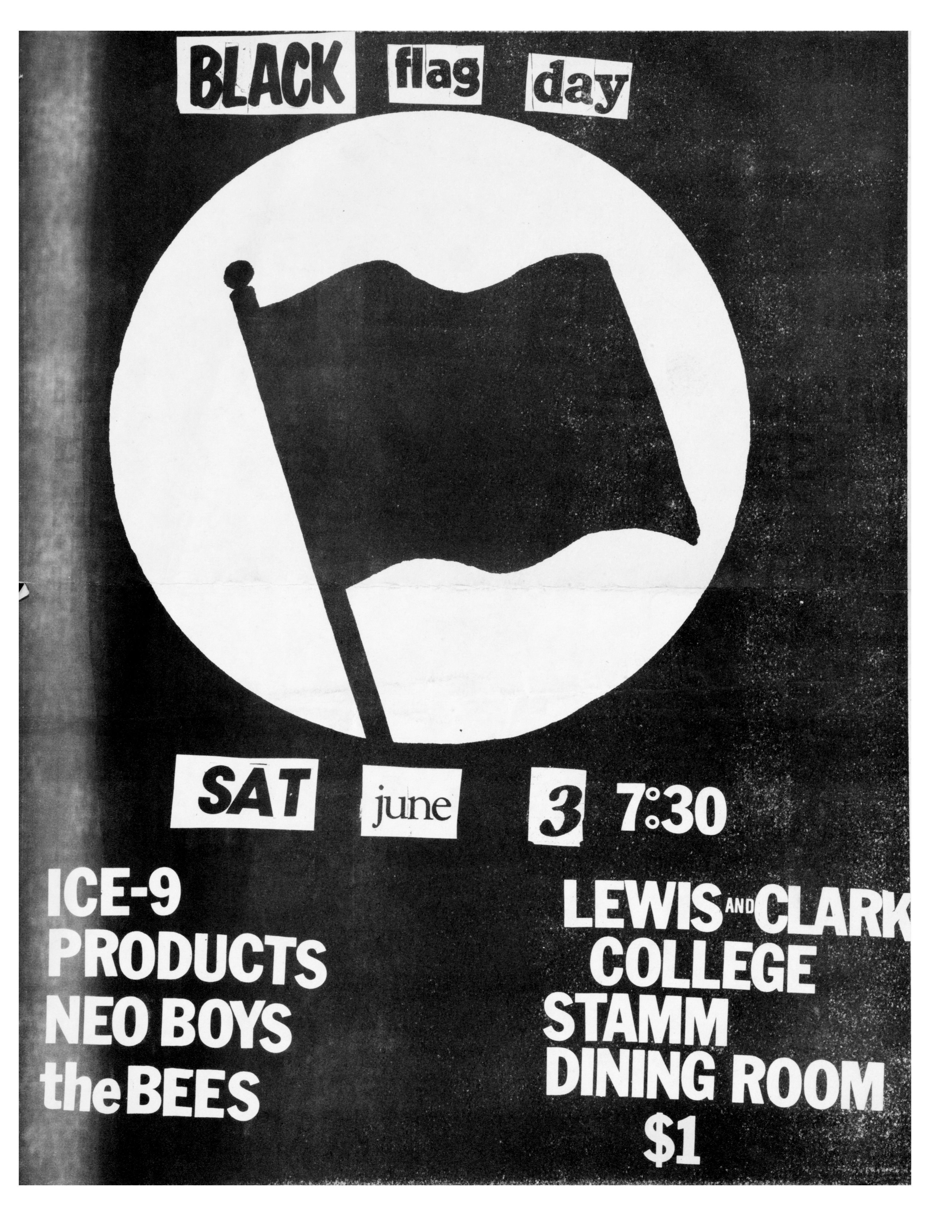 MXP-43.4 Black Flag Day featuring Ice 9 & Neo Boys Lewis & Clark College 1981 Concert Poster