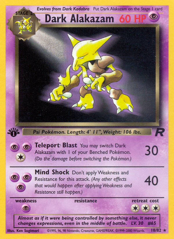 Dark Alakazam (18/82) - Team Rocket (1st Edition) Pokémon Card