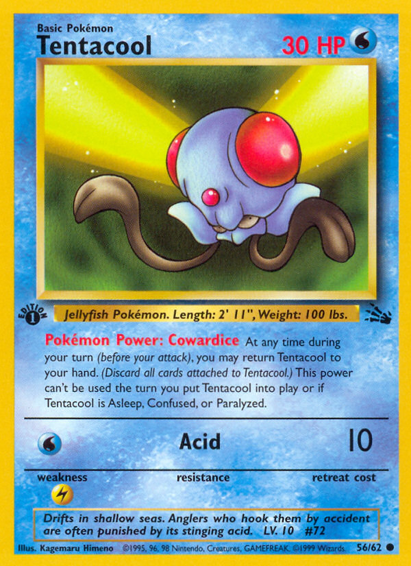 Tentacool (56/62) - Fossil (1st Edition) Pokémon Card