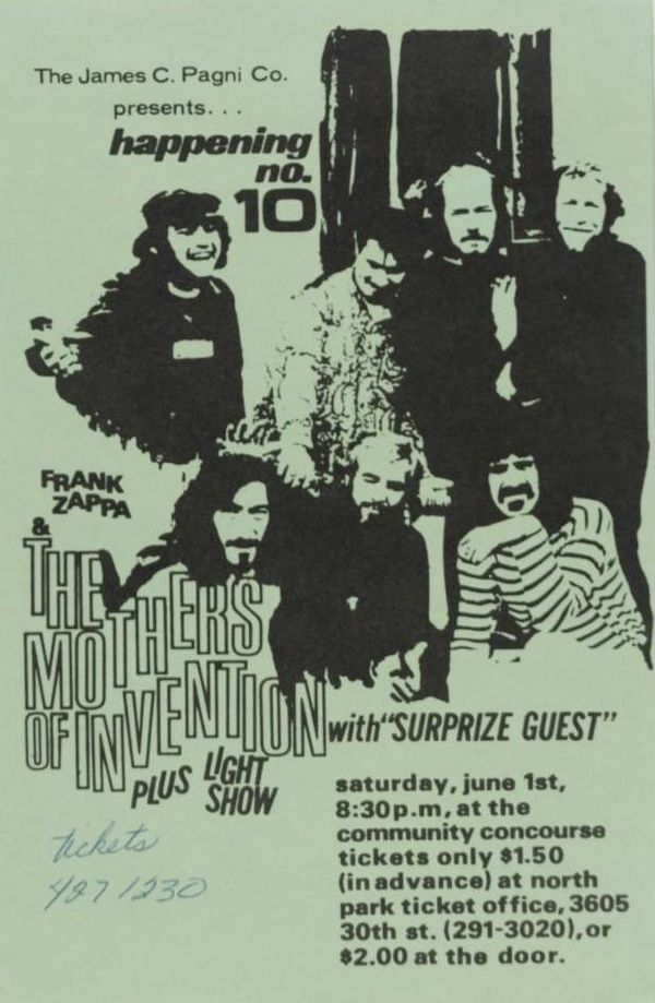 Frank Zappa & the Mothers of Invention Community Concourse Handbill 1968