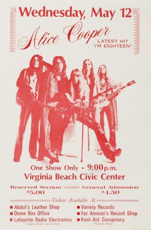 Alice Cooper Virginia Beach Civic Center Handbill 1971