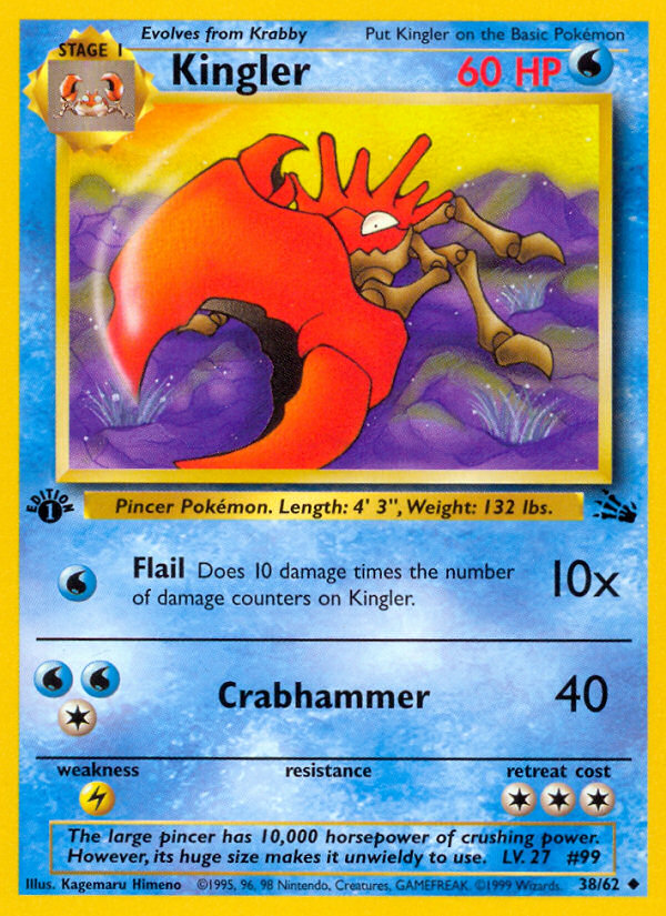 Kingler (38/62) - Fossil (1st Edition) Pokémon Card