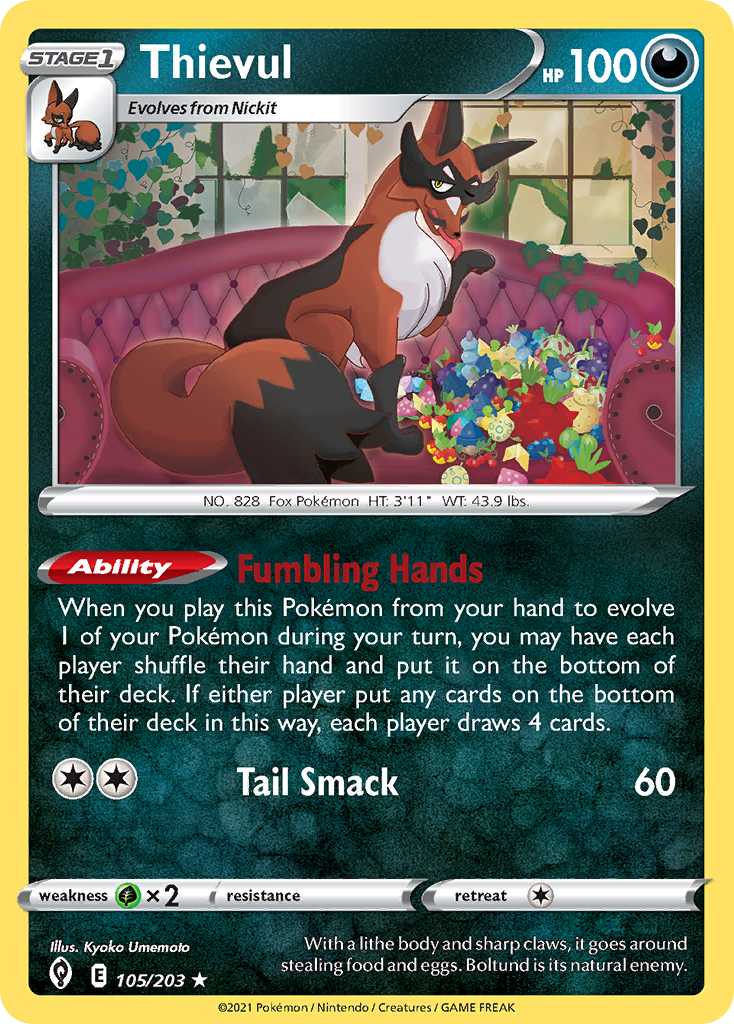 Thievul (105/203) - Evolving Skies Pokémon Card