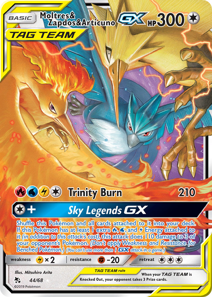 Moltres & Zapdos & Articuno GX (44/68) - Hidden Fates Pokémon Card