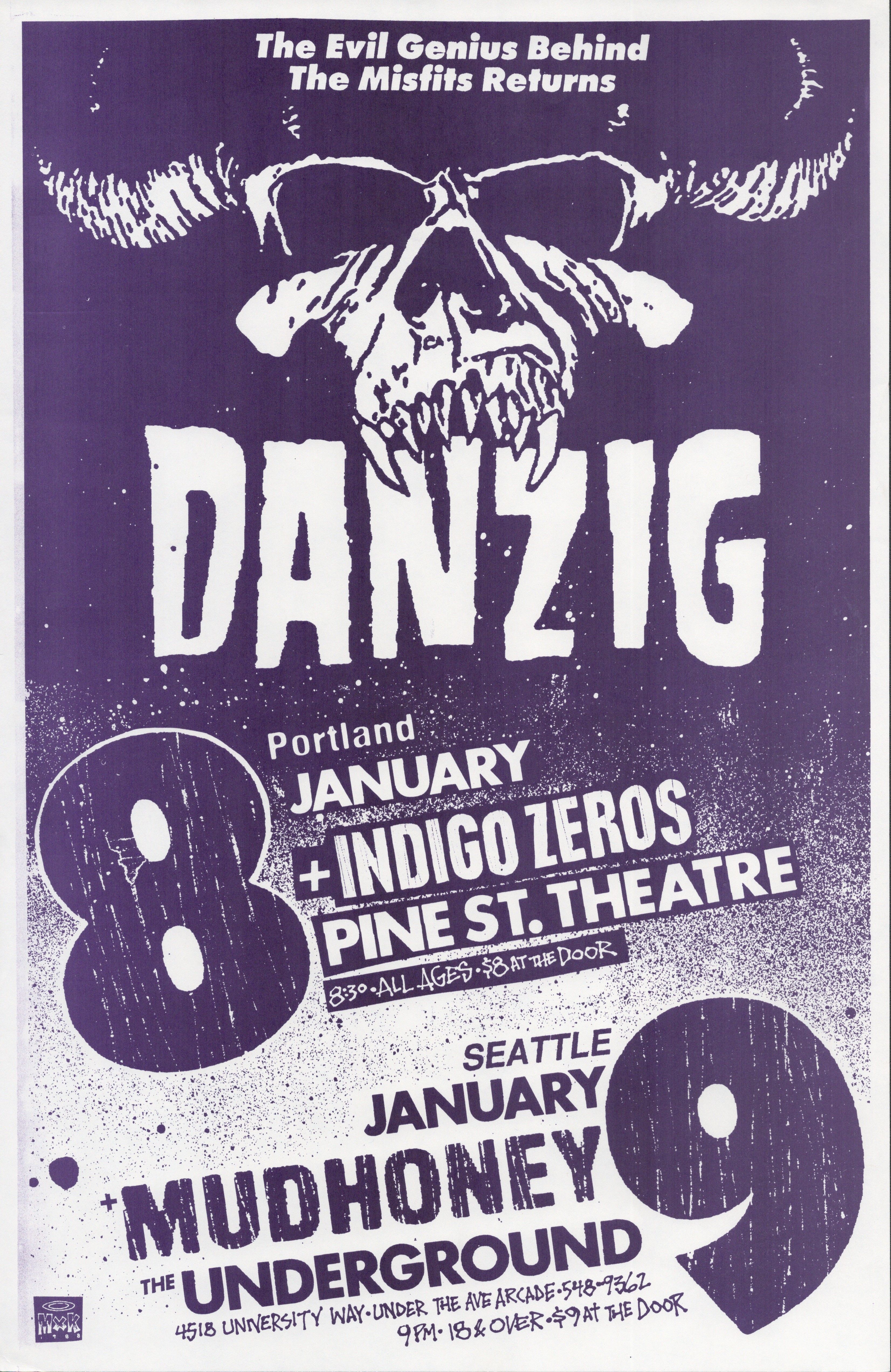 MXP-124.2 Danzig 1988 Pine Street Theatre/underground  Jan 9 Concert Poster