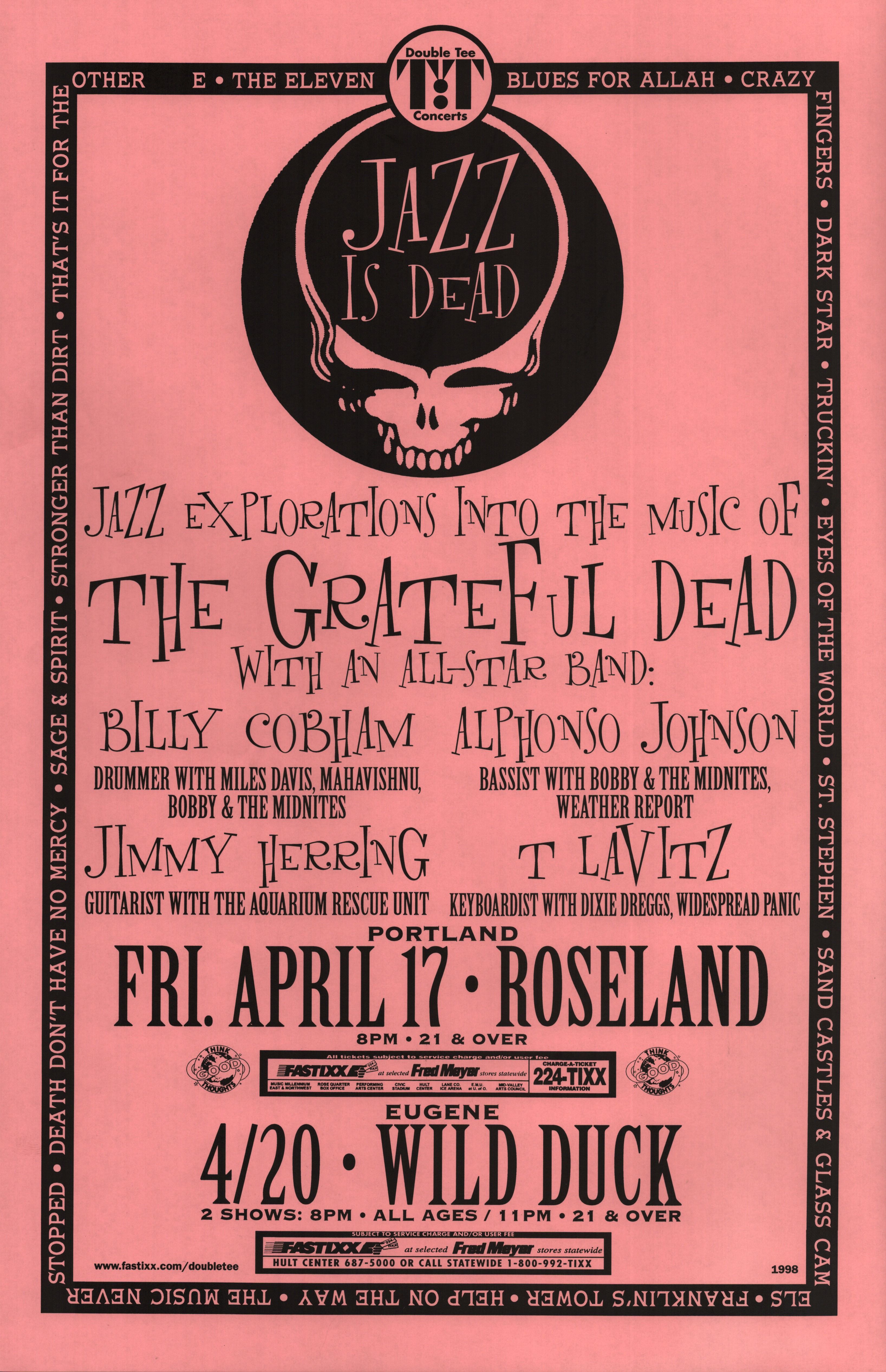Grateful Dead Roseland Theater 1998 Concert Poster