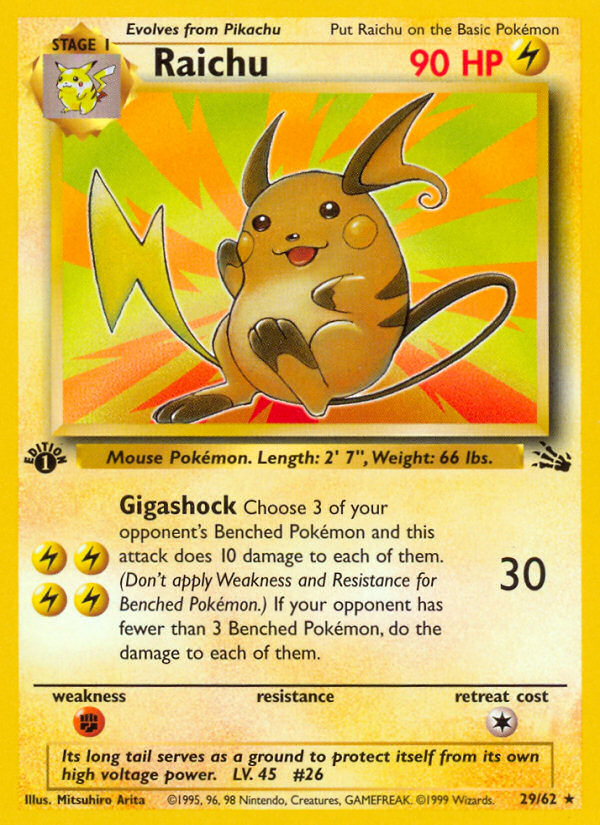 Raichu (29/62) - Fossil (1st Edition) Pokémon Card