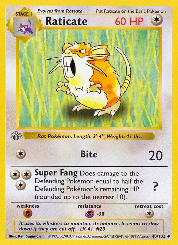 Raticate (40/102) - Base (1st Edition) Pokémon Card