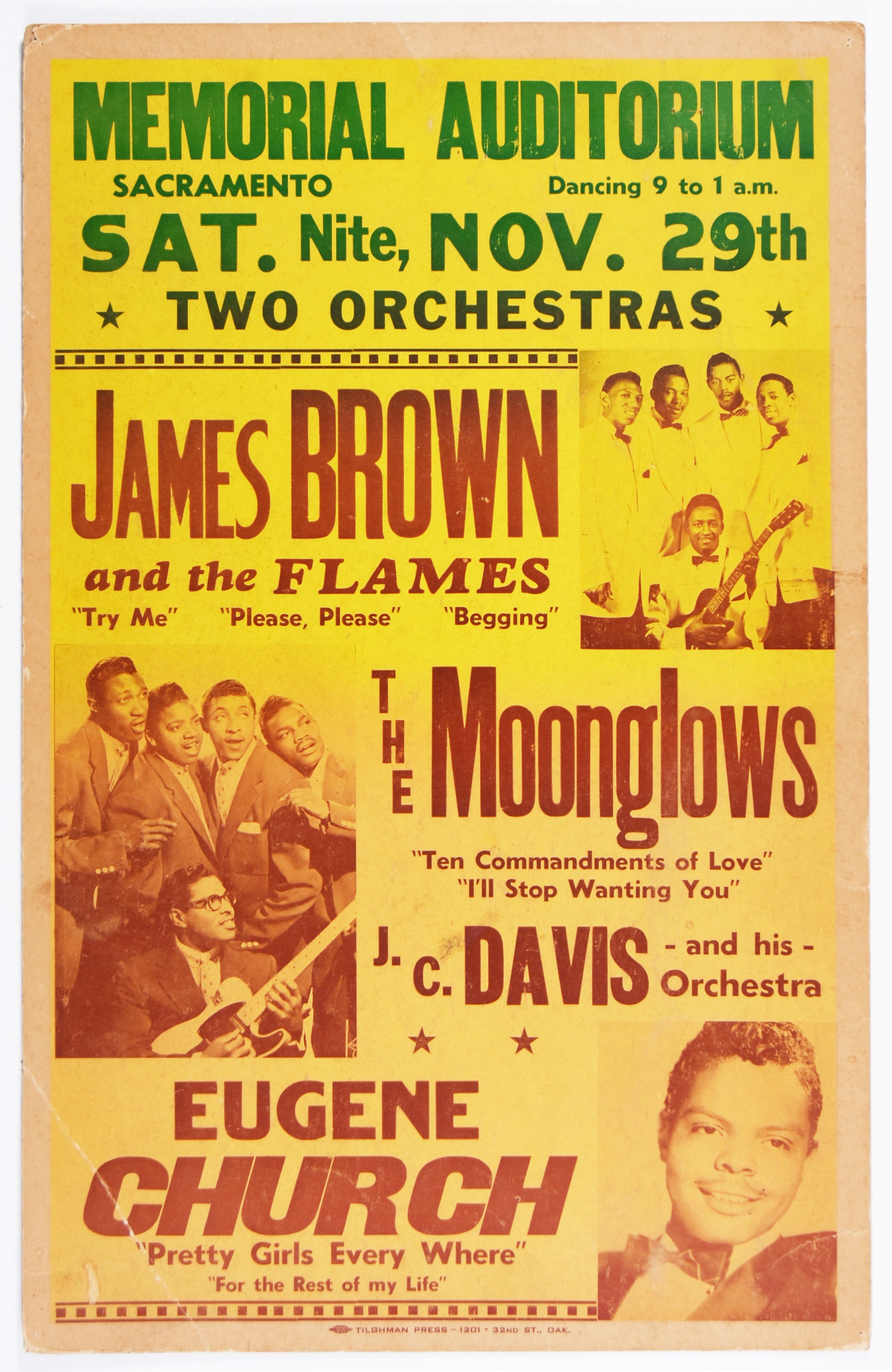 James Brown & The Flames at Memorial Auditorium 1958 Concert Poster