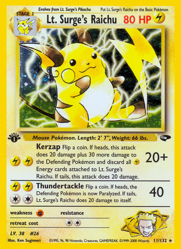 Lt. Surge's Raichu (11/132) - Gym Challenge (1st Edition) Pokémon Card