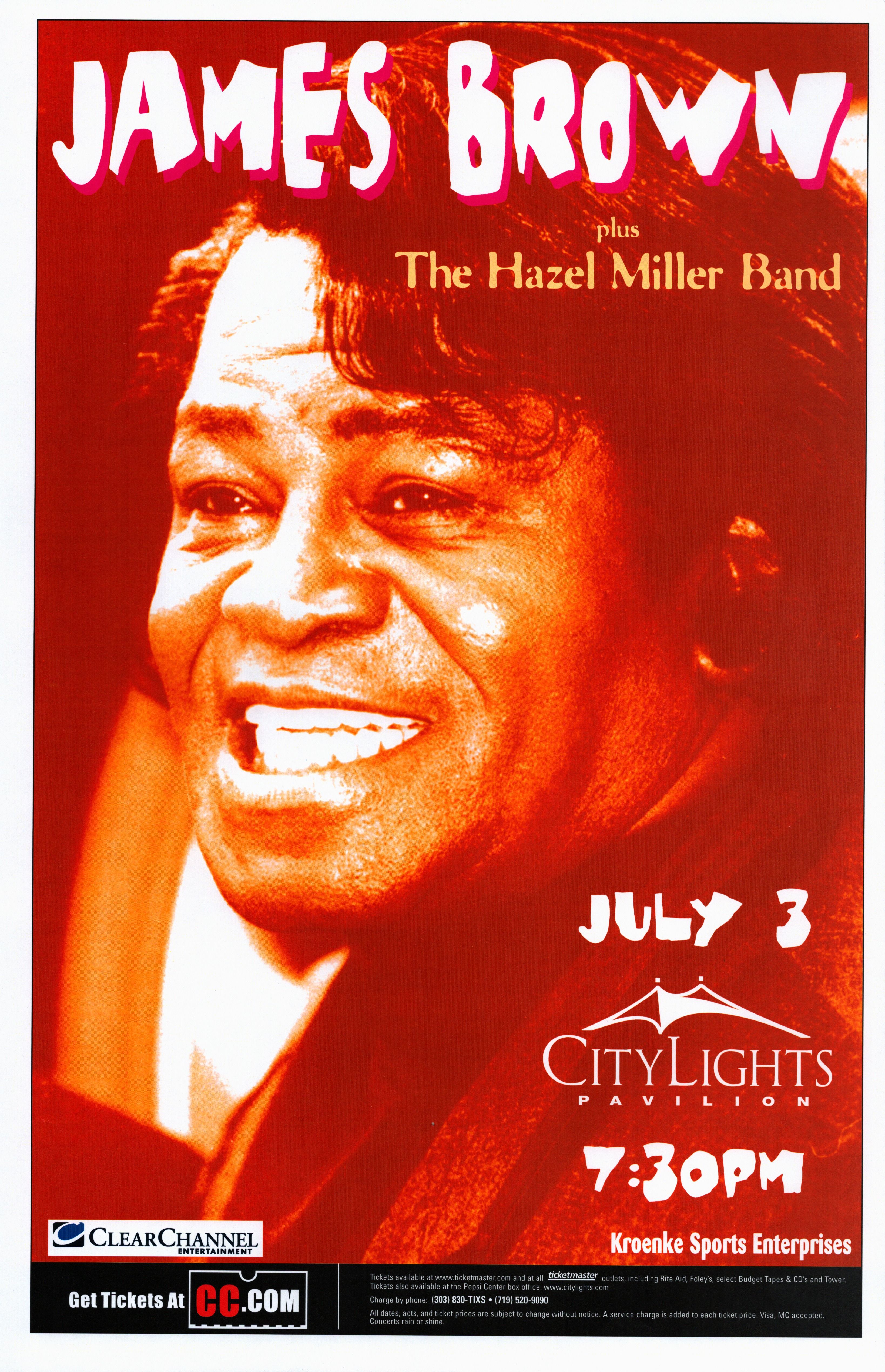 James Brown Plus The Hazel Miller Band 1000 City Lights Pavilion Jul 3 Concert Poster