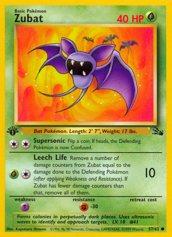 Zubat (57/62) - Fossil (1st Edition) Pokémon Card