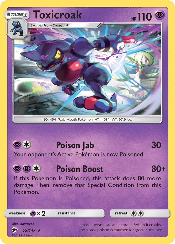 Toxicroak (55/147) - Burning Shadows Pokémon Card