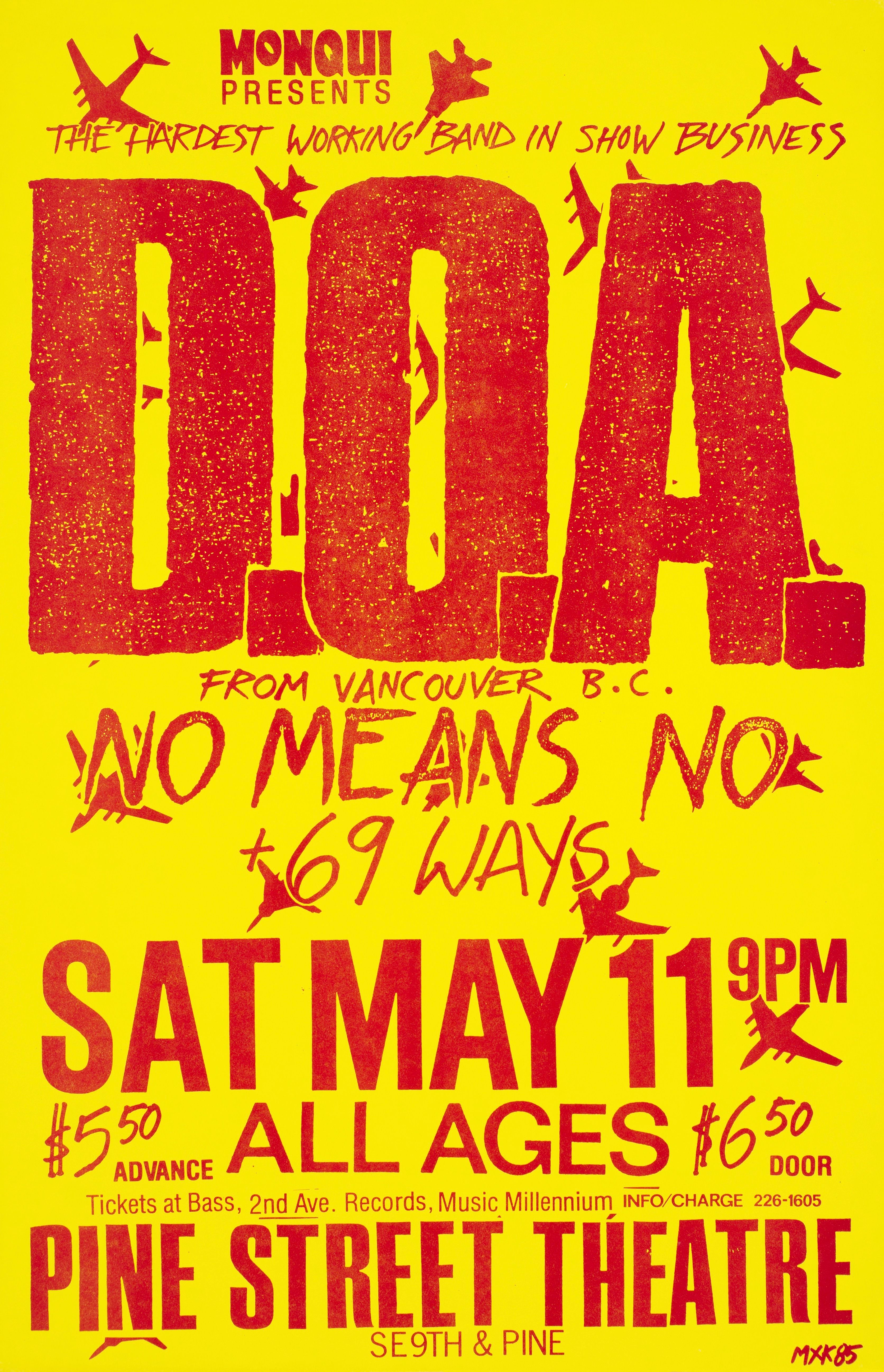 MXP-216.6 DOA & No Means No Pine Street Theatre 1985 Concert Poster