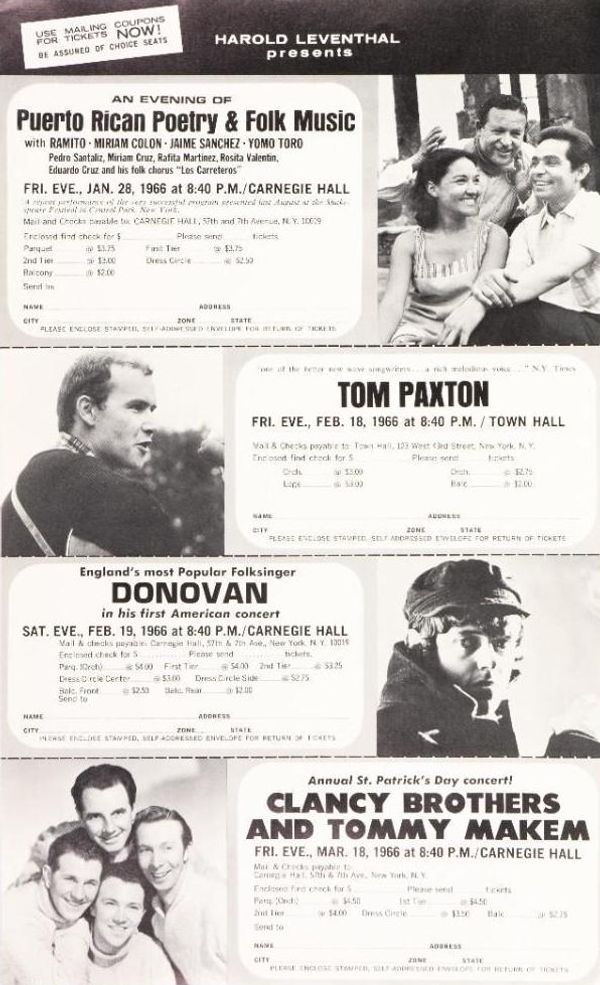 Donovan Carnegie Hall Ticket Order Form 1966