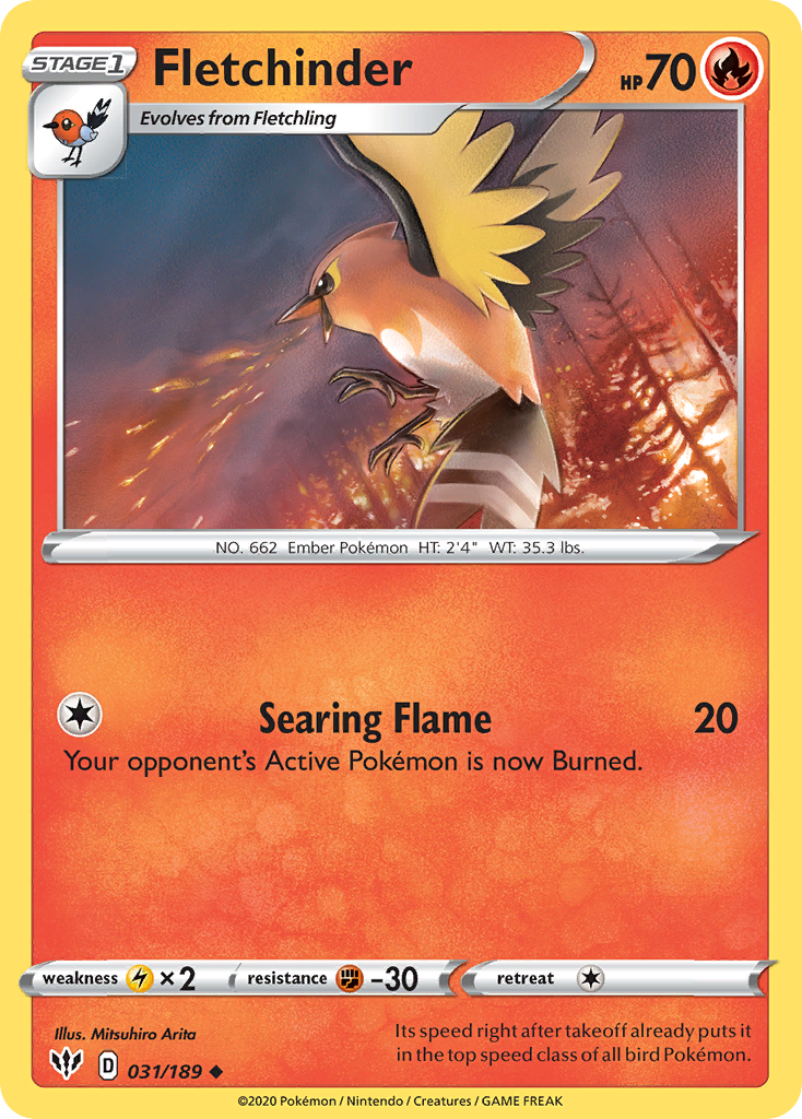 Fletchinder (31/189) - Darkness Ablaze Pokémon Card