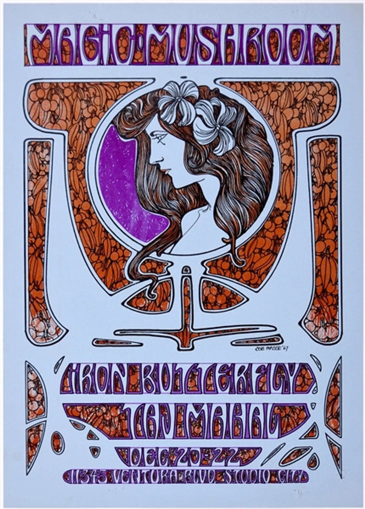 1967–Bob Masse-The Magic Mushroom-Iron Butterfly-Taj Mahal Concert Poster