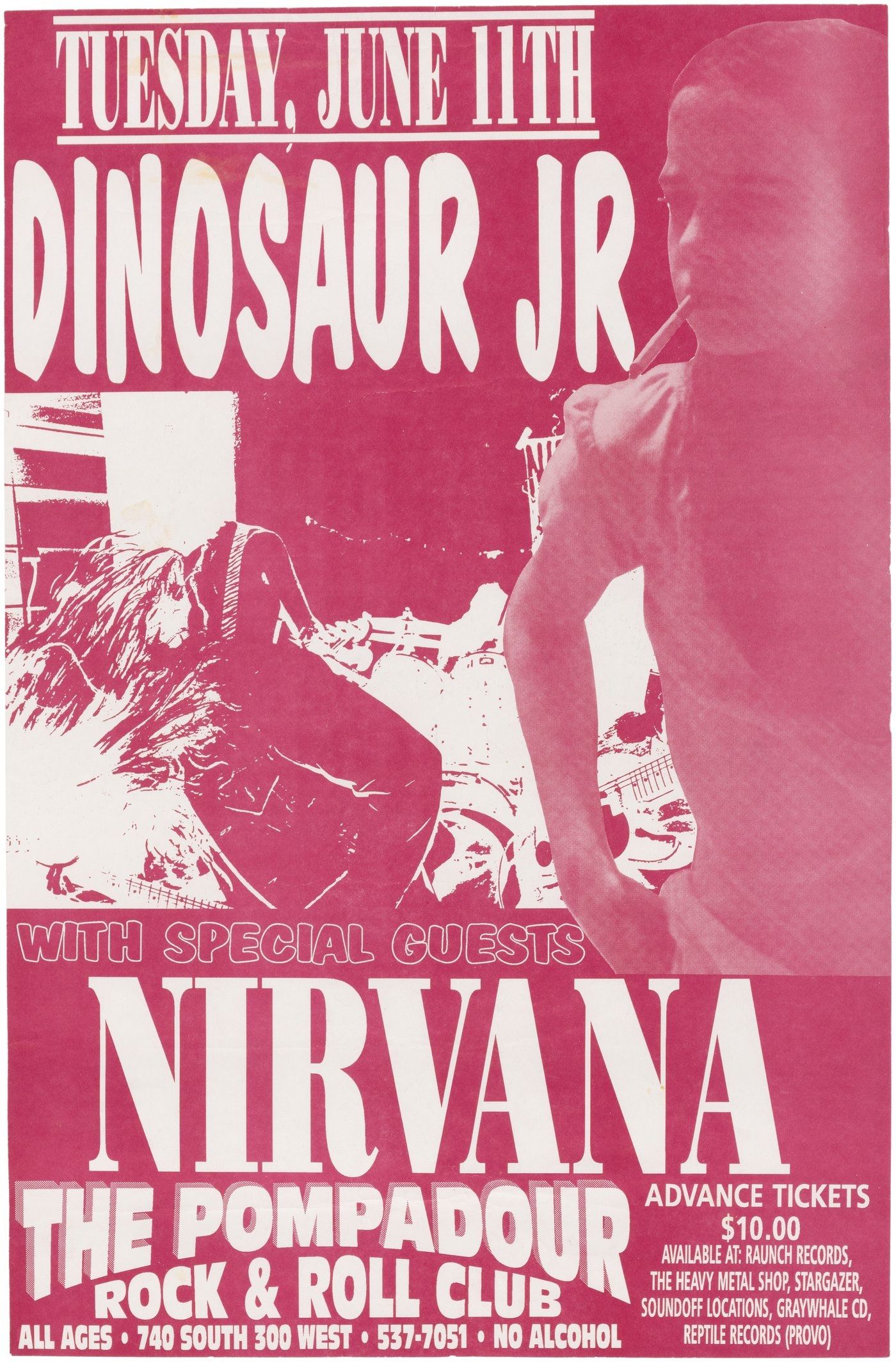 Dinosaur Jr & Nirvana The Pompadour Salt Lake City 1991 Concert Poster