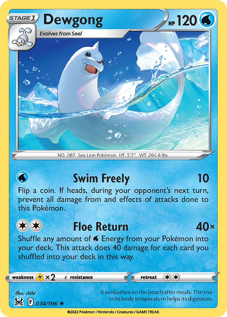 Dewgong (34/196) - Lost Origin Pokémon Card