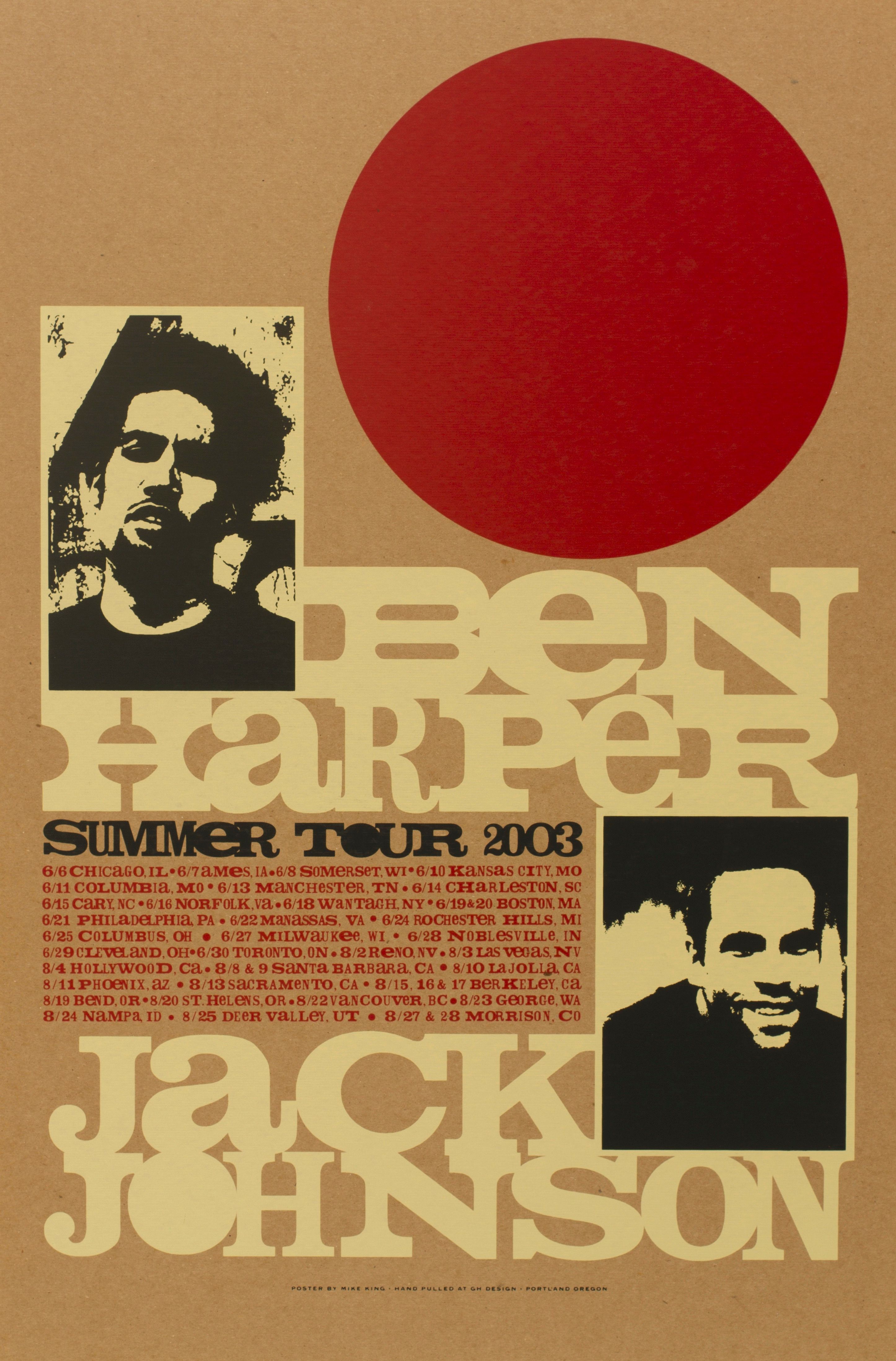 MXP-109.5 Ben Harper/jack Johnson 2007 Tour Poster  Jul 14 Concert Poster