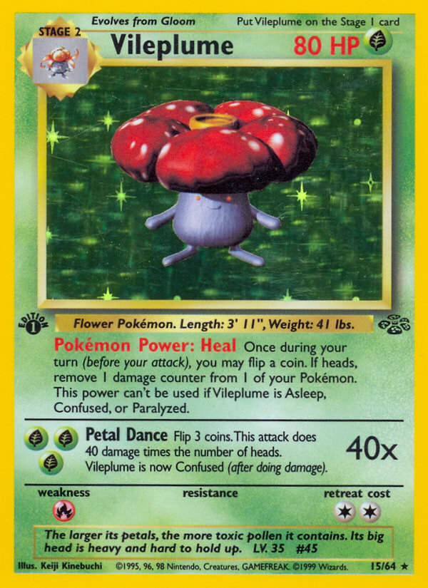 Vileplume (15/64) - Jungle (1st Edition) Pokémon Card