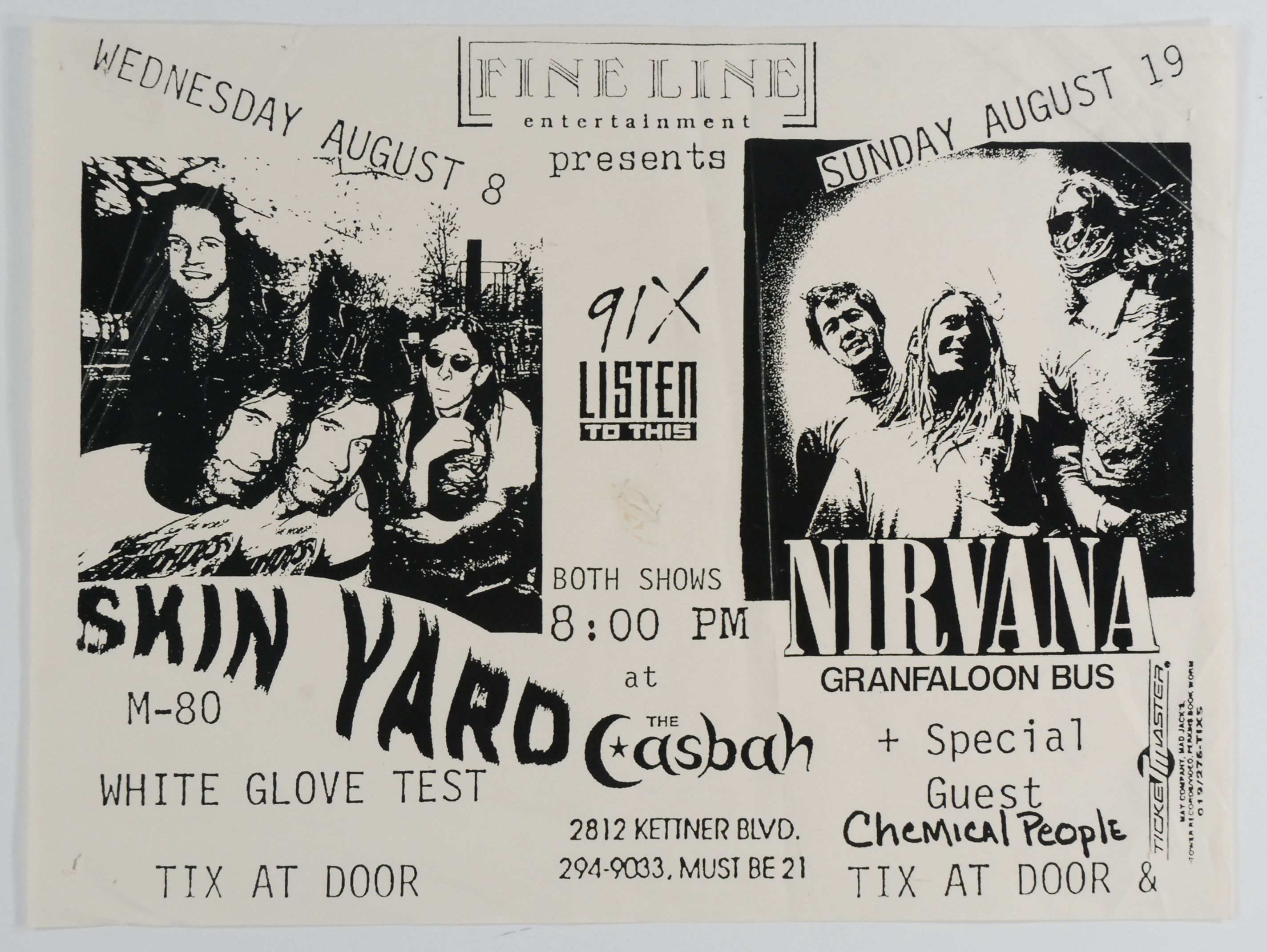 Nirvana / Skinyard The Casbah 1990 Concert Poster